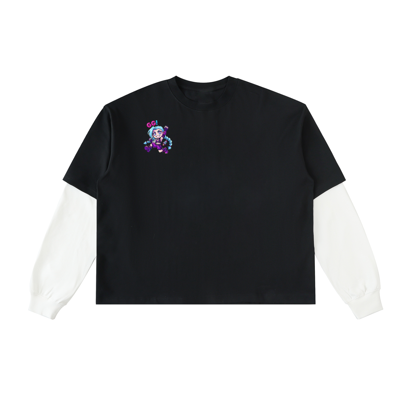 Layered Contrast Sleeve Cotton T-Shirt