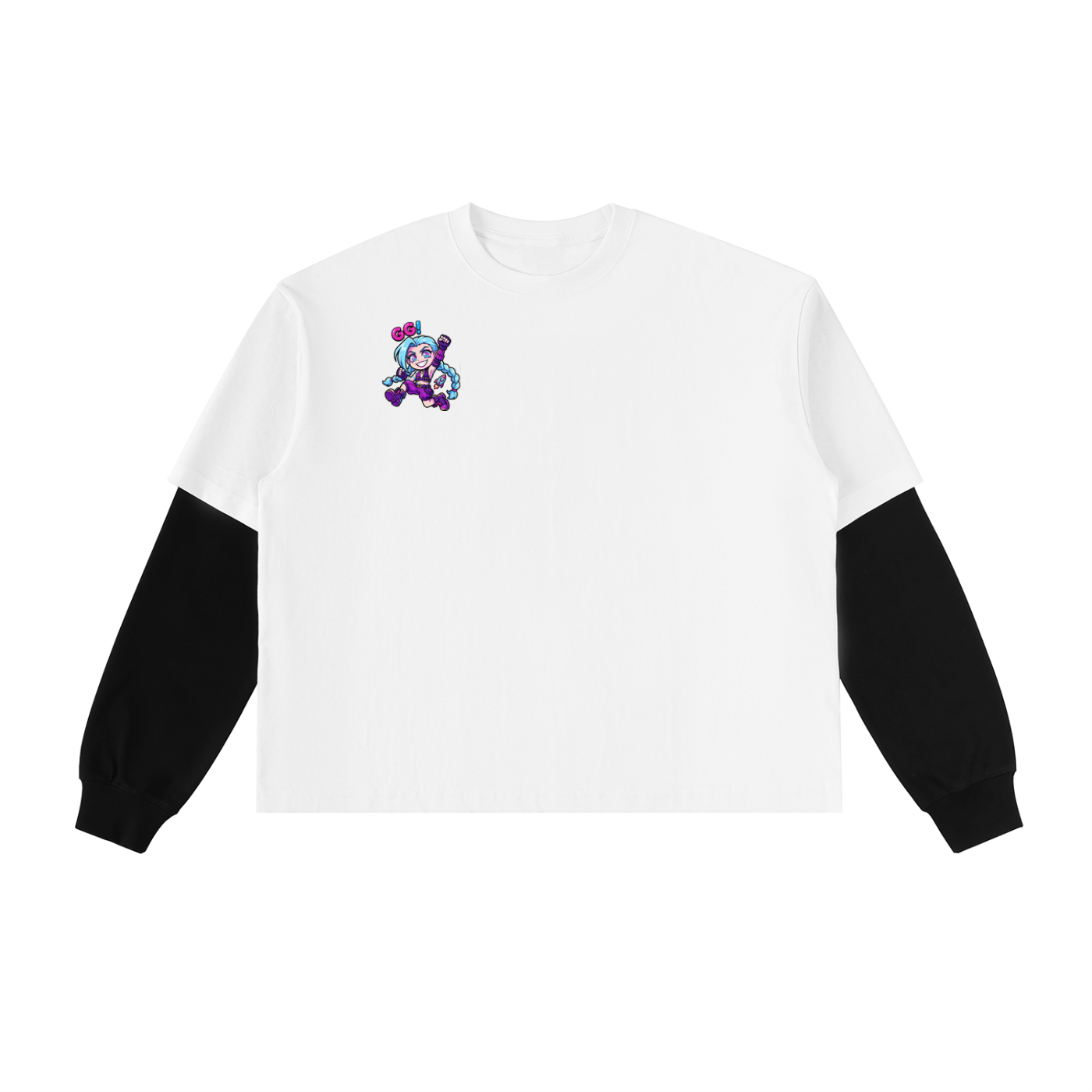 Layered Contrast Sleeve Cotton T-Shirt